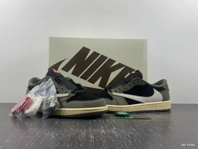 1st Kicks Shoes 'BLACK LOW JORDAN SCOTT OG 1 X SP AIR DM7866-002 TRAVIS OLIVE' 0622